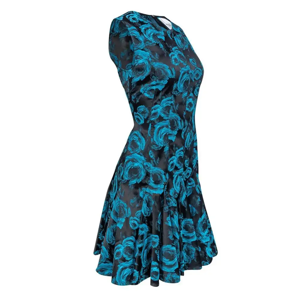 Twilley Atelier - Black & Teal Rose Printed Dress Sz 4